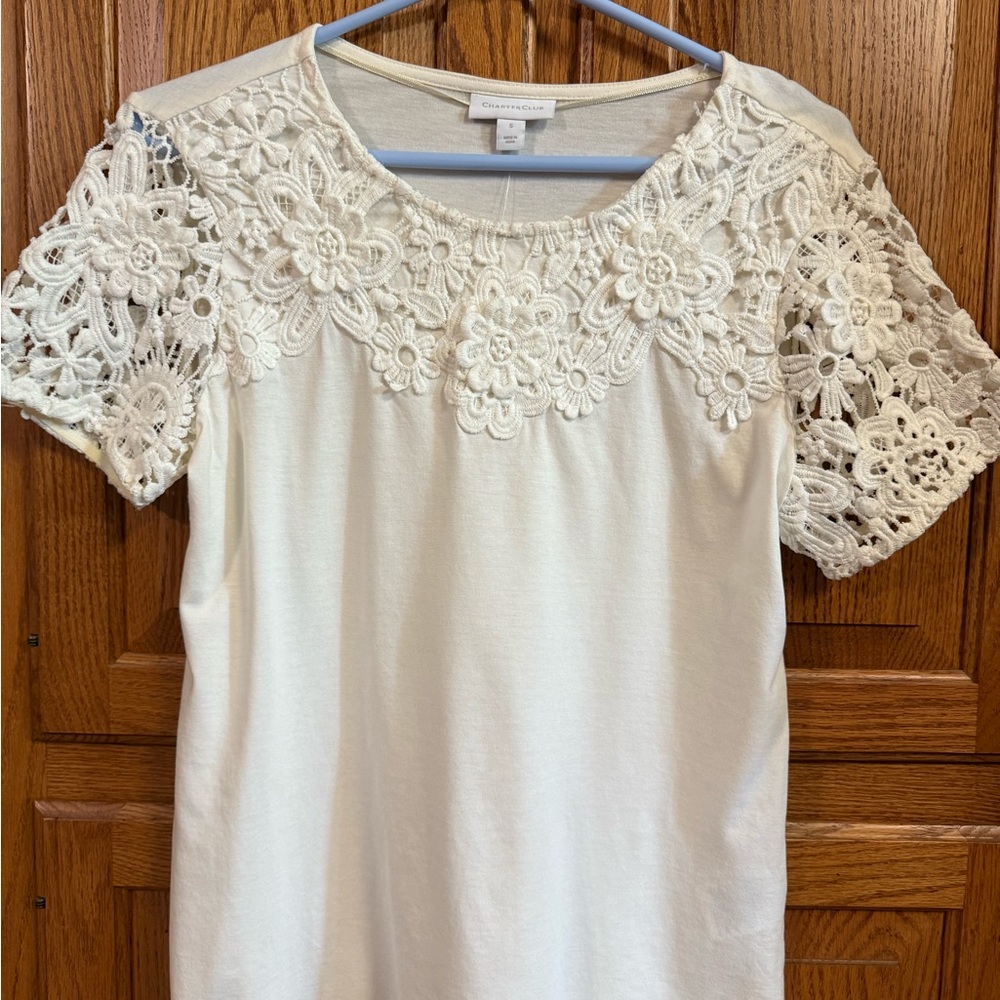 Charter Club Cream Embellished Top